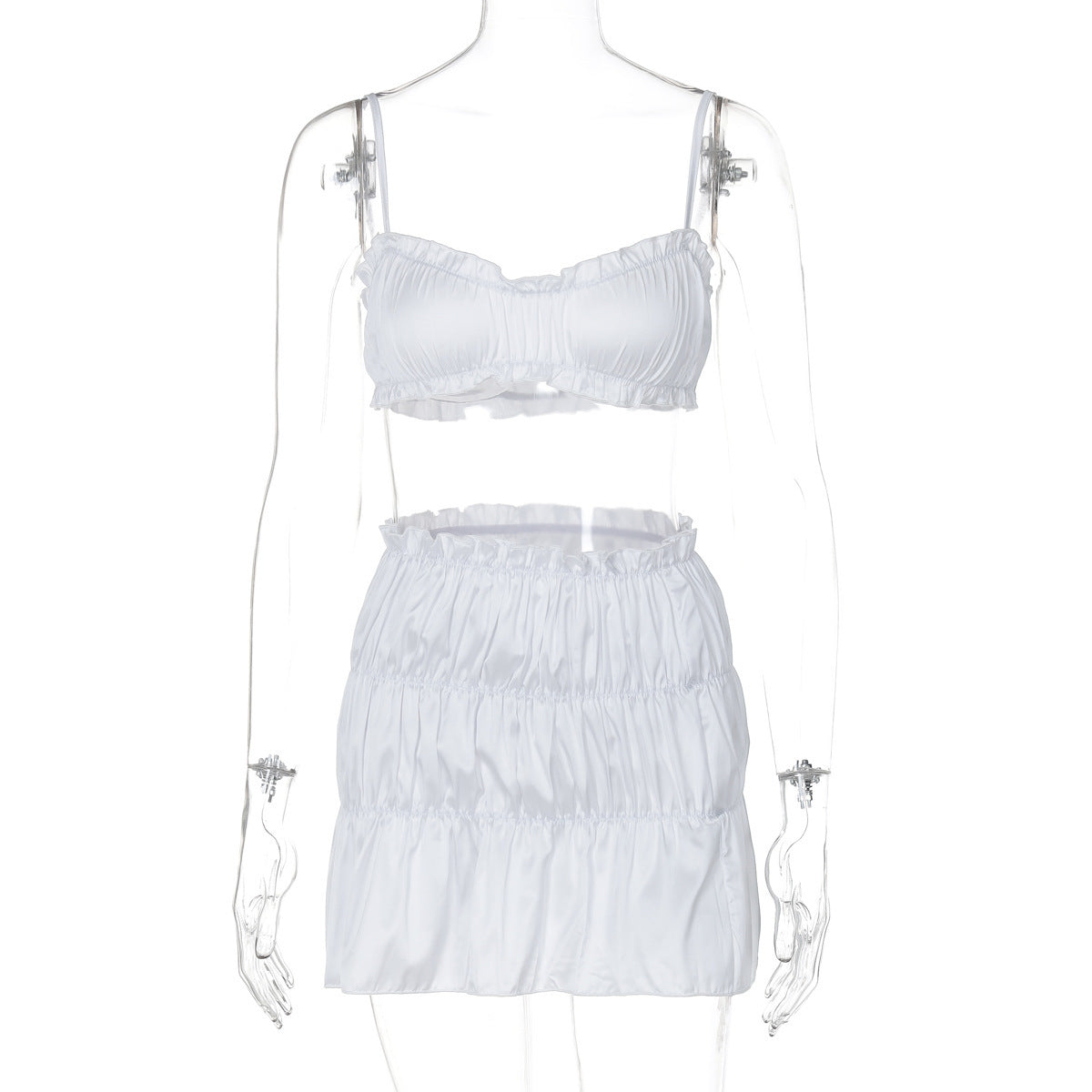 European And American Fashion Sexy Tube Top Small Sling Pleated Skirt Suit