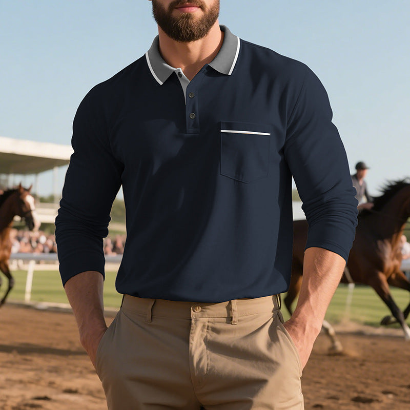 Spring And Autumn American Long-sleeved Men's Polo Shirt