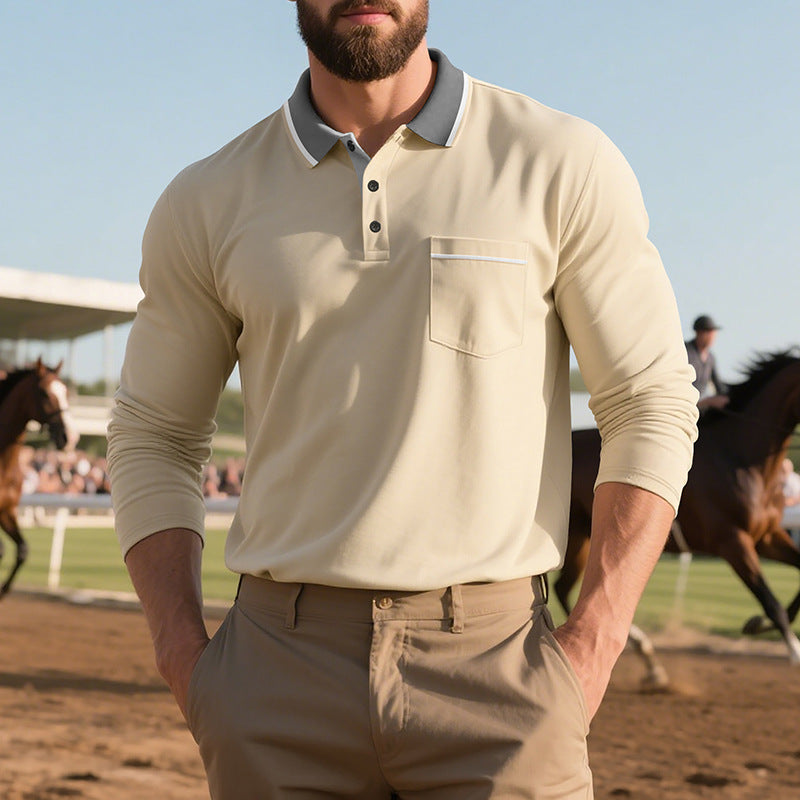 Spring And Autumn American Long-sleeved Men's Polo Shirt