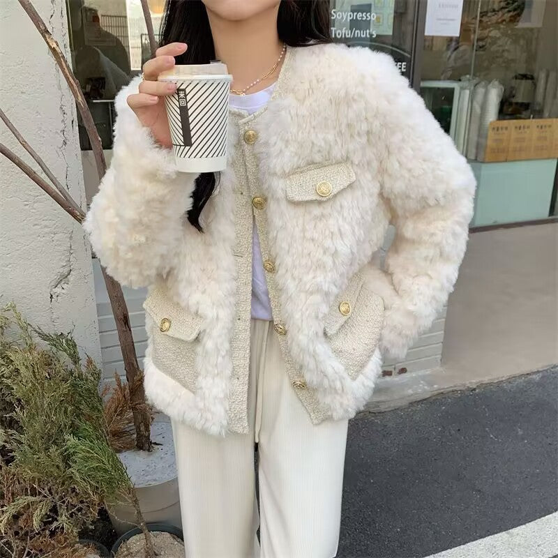 Cotton Padded Thickened Classic Style Lamb Wool Baggy Coat