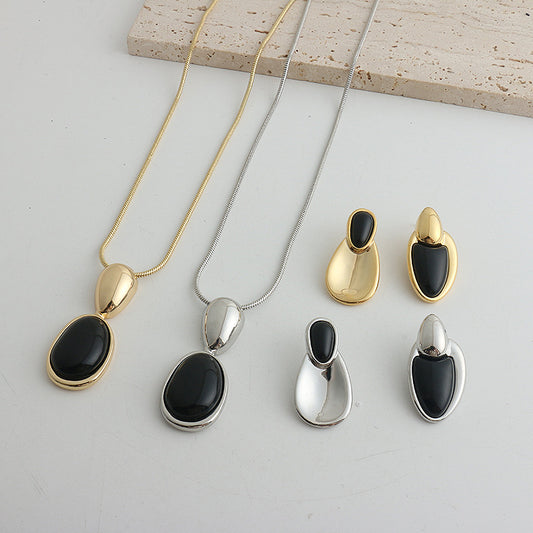 New Chinese Style Accessories Irregular Stitching Black Onyx Necklace Women