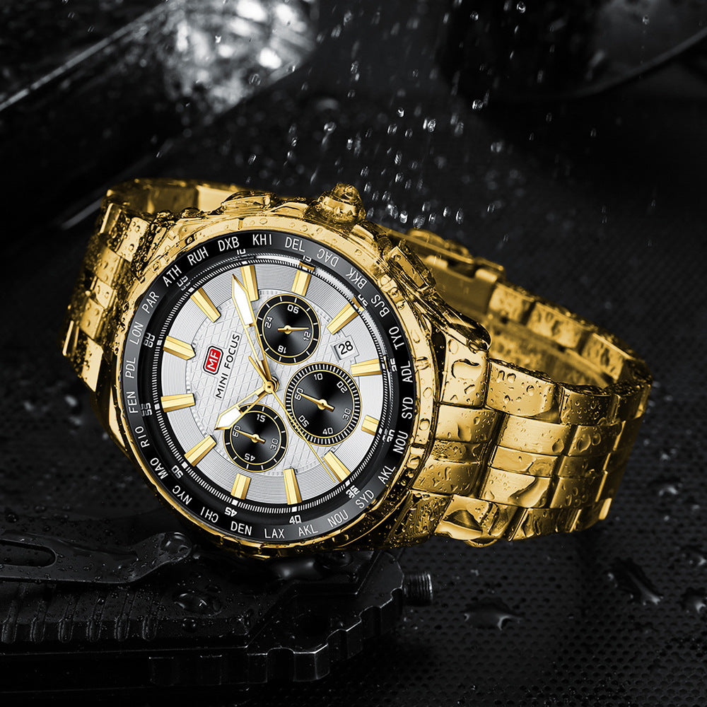 Multifunctional Waterproof Quartz Watch Luminous Steel Strap