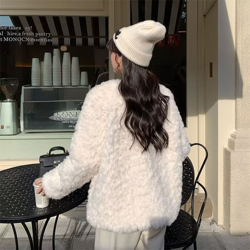 Cotton Padded Thickened Classic Style Lamb Wool Baggy Coat