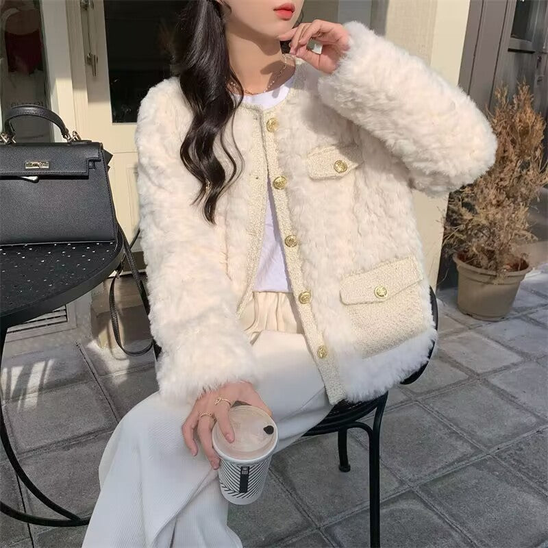 Cotton Padded Thickened Classic Style Lamb Wool Baggy Coat