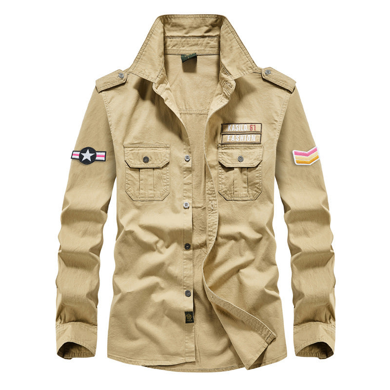 Solid Color Loose Long Sleeves Pocket Shirt