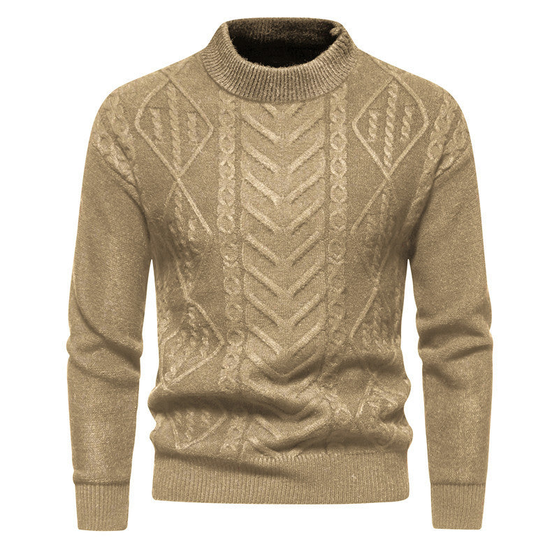 American Retro Solid Color European Jacquard Round Neck Men's Knitwear Sweater
