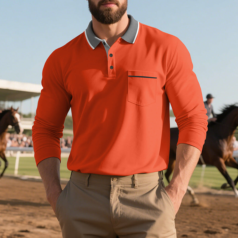 Spring And Autumn American Long-sleeved Men's Polo Shirt