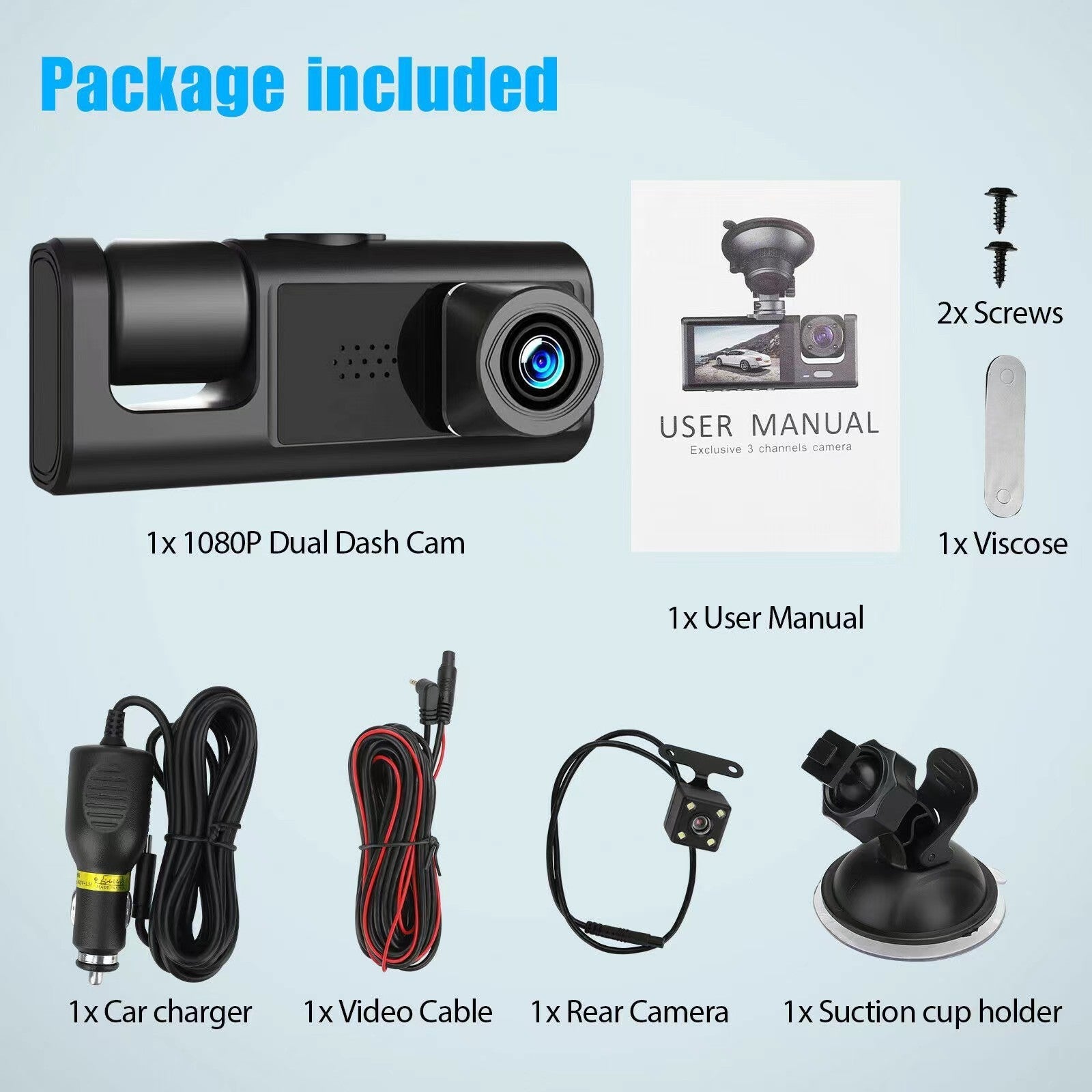 2inches Screen Private Model Driving Recorder 3-channel HD 1080P Three-lens Parking Monitoring With Night Vision Car DVR