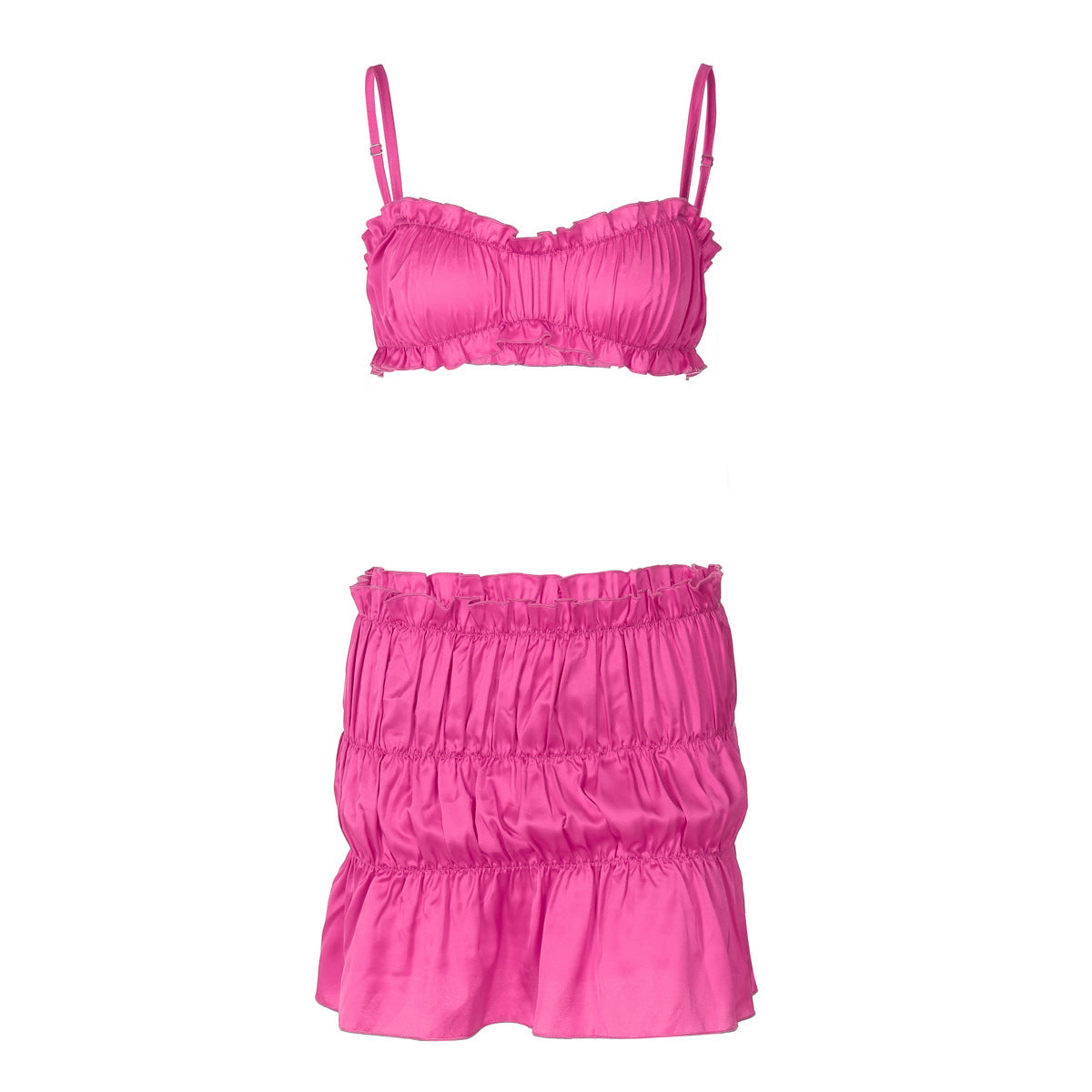 European And American Fashion Sexy Tube Top Small Sling Pleated Skirt Suit