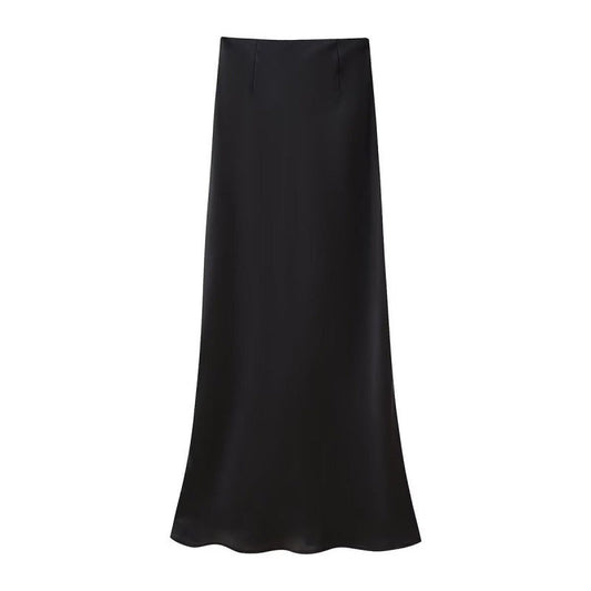Women's Fashion Casual Pure Color All-matching High Waist Satin Skirt