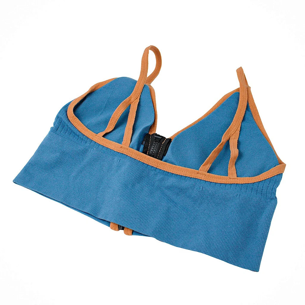 Sports Top Bra With Front Ziper And V Strap High Impact