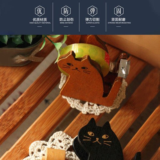 Spot Cute Kitten Tape Cutter Toy Tape Holder Wooden Transparent Plastic Tape Packer