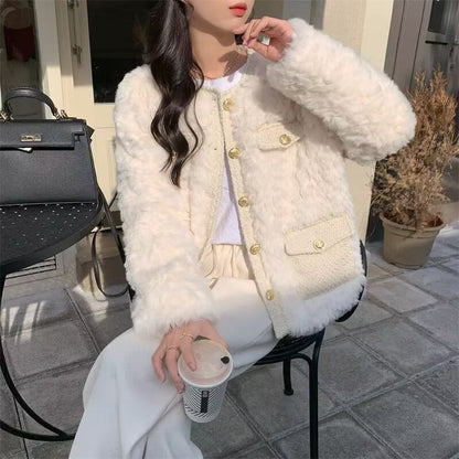 Cotton Padded Thickened Classic Style Lamb Wool Baggy Coat