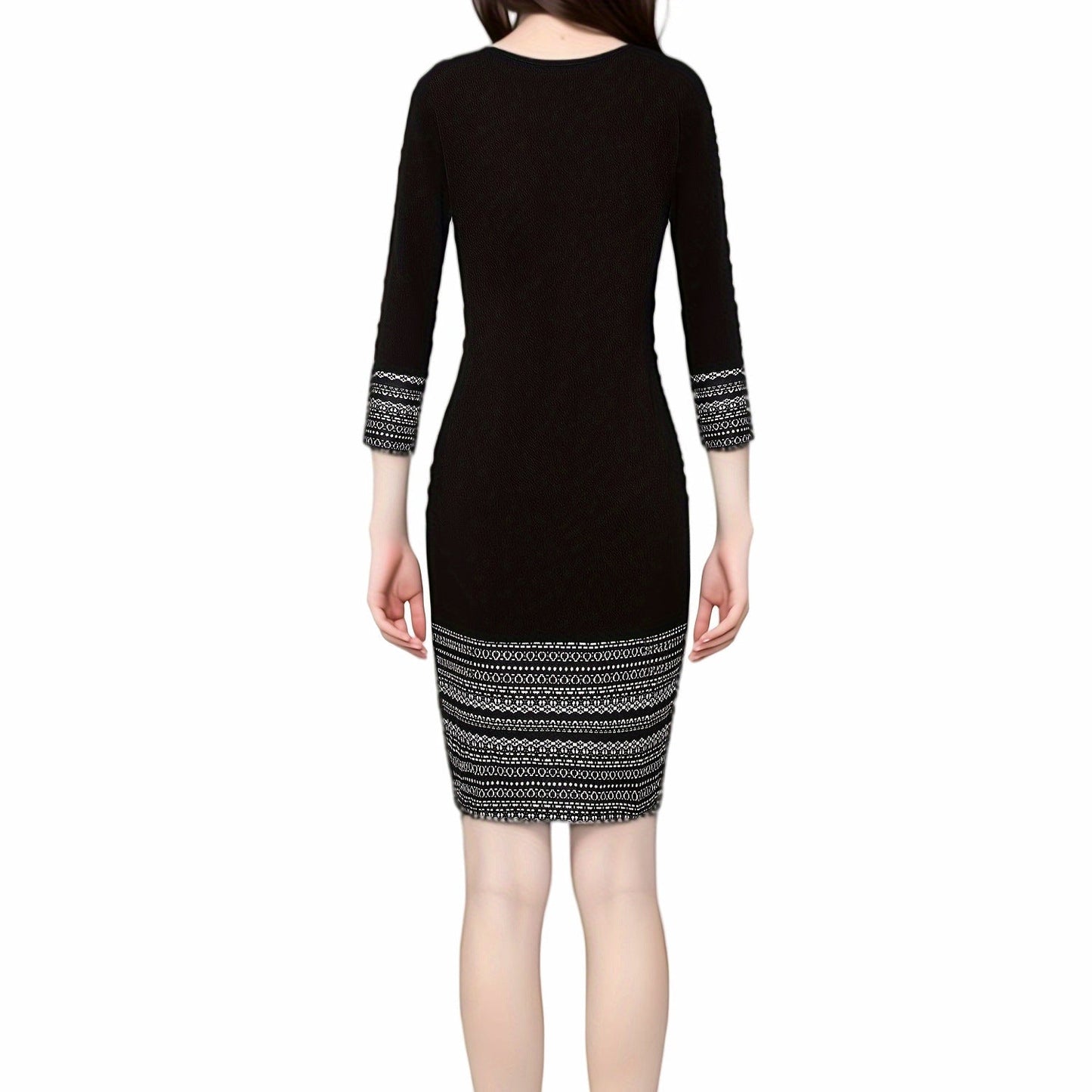 New Patchwork Round Neck Temperament Commute Long Sleeve Dress