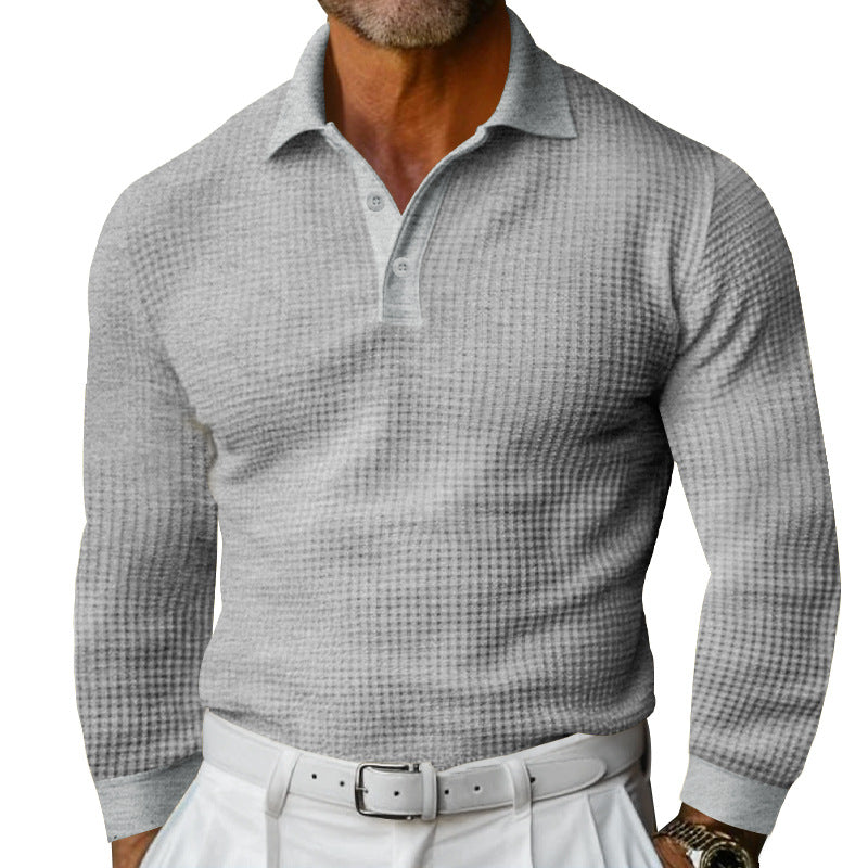 Lapel Button Slim-fit Long-sleeved Men