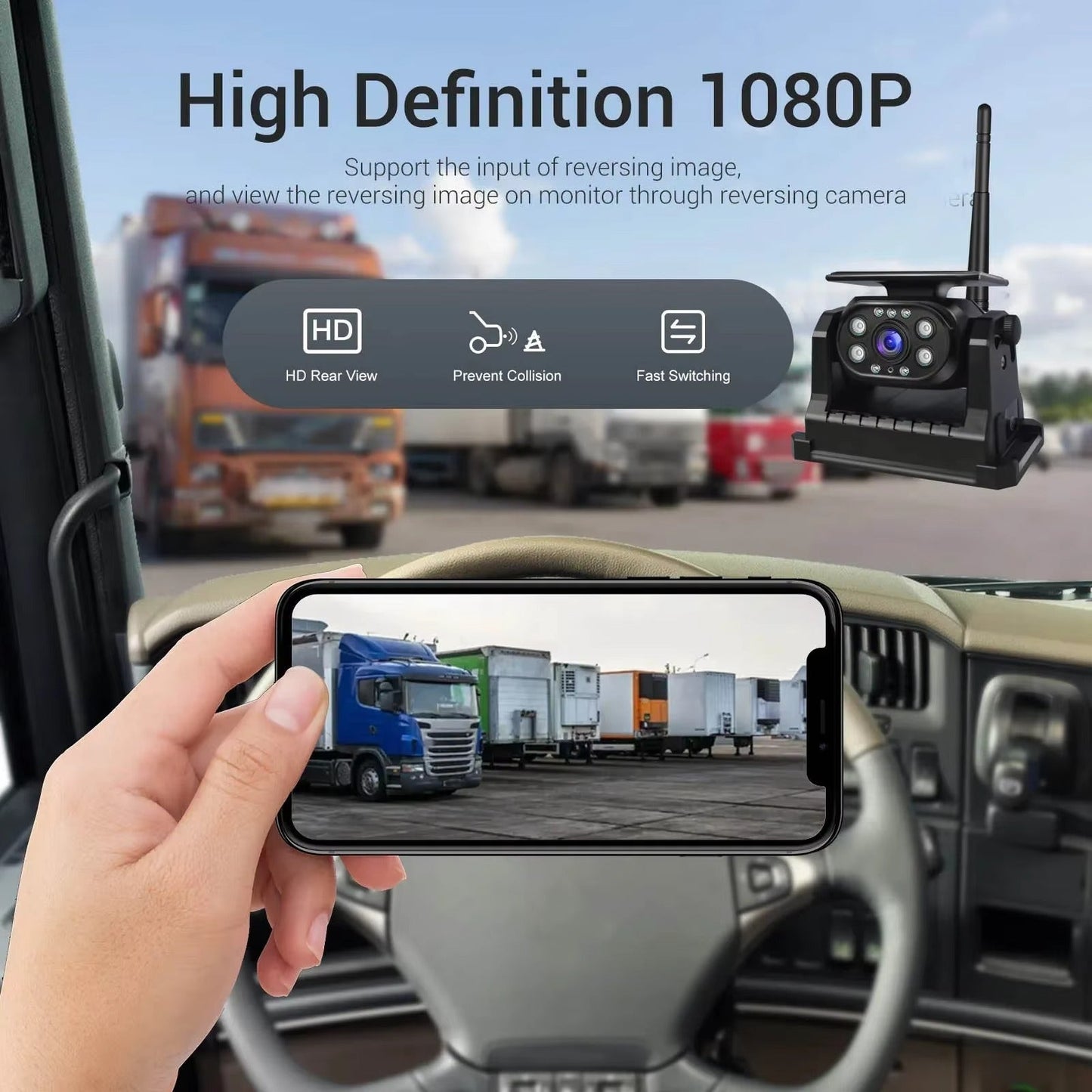 1080P Magnetic Solar Wireless WiFi Rear View Reversing Camera IPhone Android APP Built-in Battery