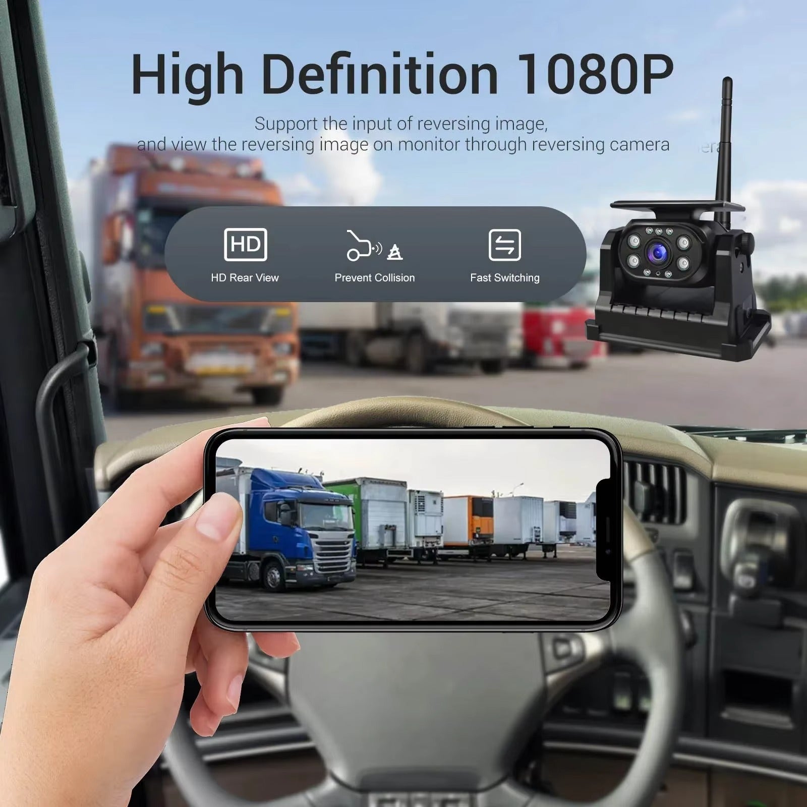 1080P Magnetic Solar Wireless WiFi Rear View Reversing Camera IPhone Android APP Built-in Battery