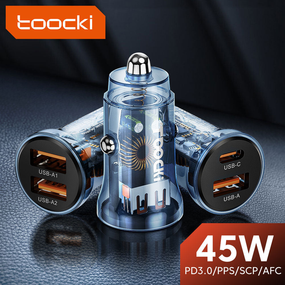 Toocki Transparent Car Charger Mini PD45W Super Fast Charge 30w Dual U Car Charger Charging Head Wholesale