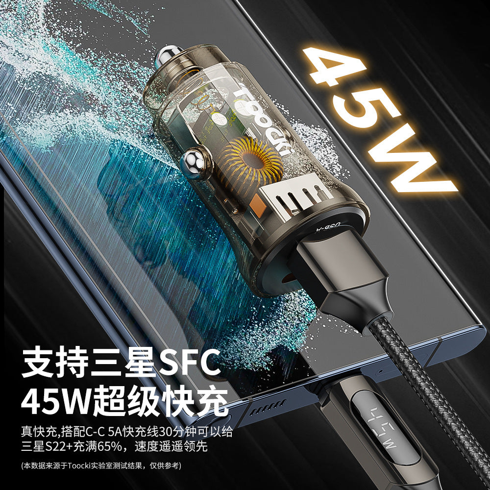 Toocki Transparent Car Charger Mini PD45W Super Fast Charge 30w Dual U Car Charger Charging Head Wholesale
