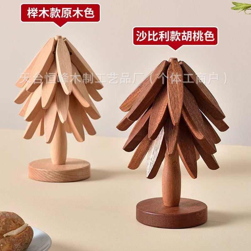 Wooden Creative Walnut One Tree Heat Insulation Mat Christmas Tree Solid Wood Heat Insulation Dining Table Mat Home Coaster Sand Pot Mat