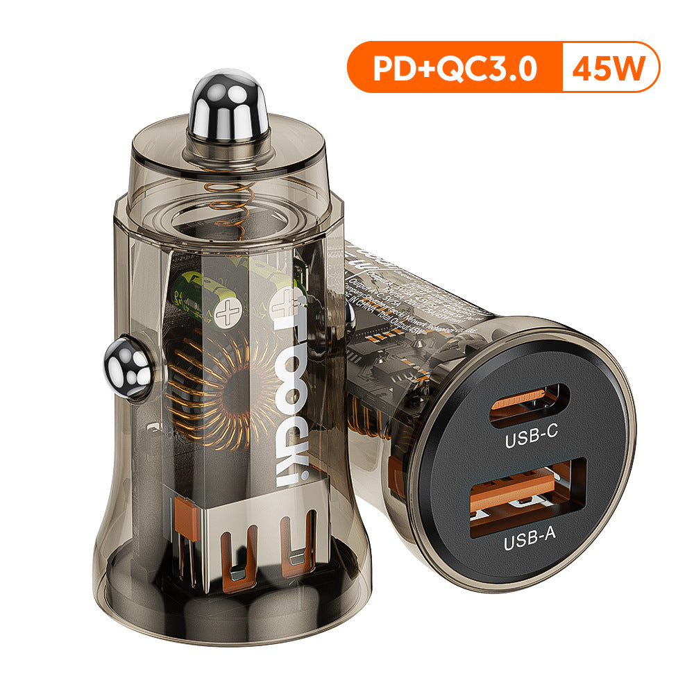 Toocki Transparent Car Charger Mini PD45W Super Fast Charge 30w Dual U Car Charger Charging Head Wholesale